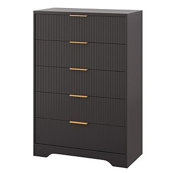 Fluted 5-Drawer Dresser with Gold Handles, 46" Tall Modern Wood Storage
