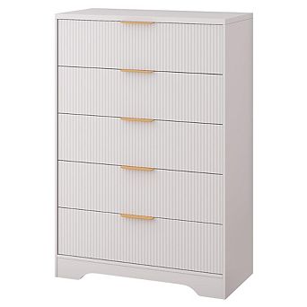 Fluted 5-Drawer Dresser with Gold Handles, 46" Tall Modern Wood Storage