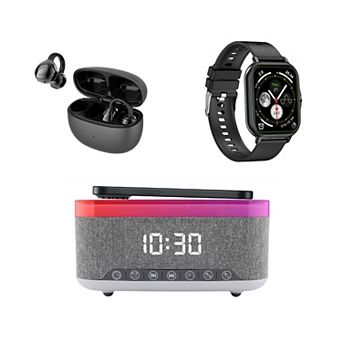 Ultimate Smart Living Bundle Bluetooth Smart Watch, True Wireless Earbuds & 5-in-1 Alarm Clock Hub
