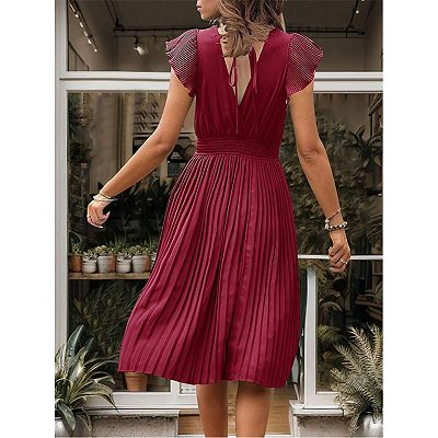 loose fit wedding guest dresses cfhntfmh Wedding Guest Dresses for Women V Neck Wrap Long Sleeve Formal  Dress Loose Pleated Side Slit Maxi Dress