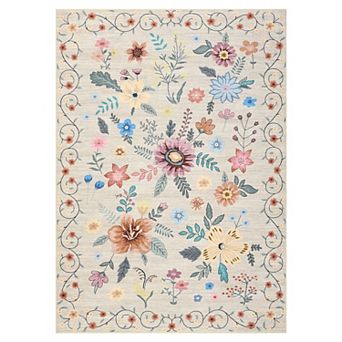 Floral Botanical Area Rug Soft Boho Indoor Low Pile Accent Carpet for Living Room Bedroom Nursery