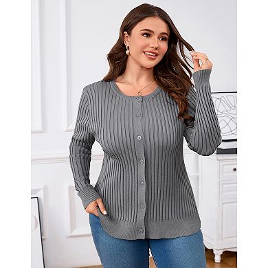 Women Plus Size Cardigan Button Down Sweater Lightweight Jacket