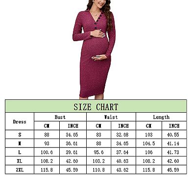 Women's V-neck Long Sleeved Breasted Ribbed Tight Fitting Pregnant Skirt