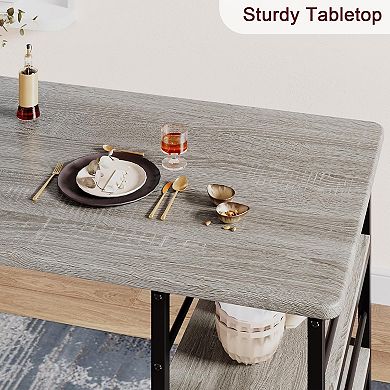 Dining Table and Chairs, Bar Table Set with 2 Upholstered Bar Stools, 3 Piece Dining Room Set