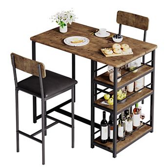 Dining Table and Chairs, Bar Table Set with 2 Upholstered Bar Stools, 3 pc Dining Room Set