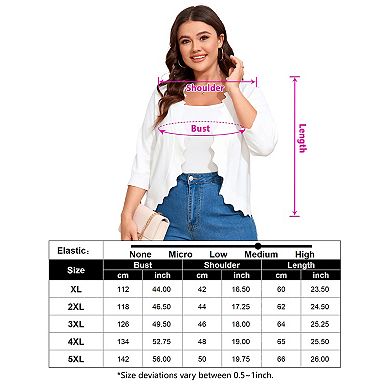 Plus Size Cardigan for Women 3/4 Sleeve Lightweight Casual Wave Edges Knit Top