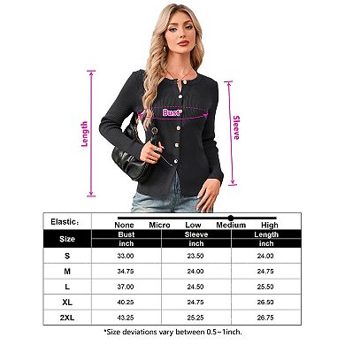 Women Slim Fit Cardigan Long Sleeve Round Neck Button Up Knit Top