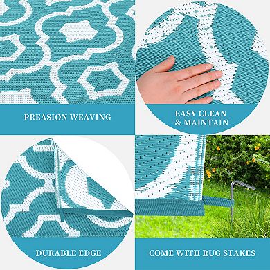 Reversible Outdoor Rug Waterproof Geometric Patio Rug Easy-Clean ...
