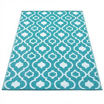 Reversible Outdoor Rug Waterproof Geometric Patio Rug Easy-Clean & Lightweight Area Rug for Porch