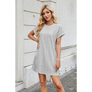 Women Casual Short Sleeve Solid Loose Dress with Pockets