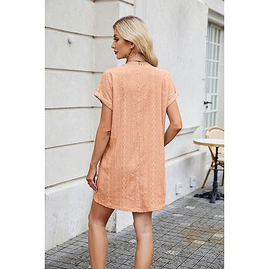 Women Casual Short Sleeve Solid Loose Dress with Pockets