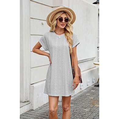 Women Casual Short Sleeve Solid Loose Dress with Pockets