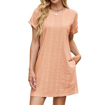 Women Casual Short Sleeve Solid Loose Dress with Pockets