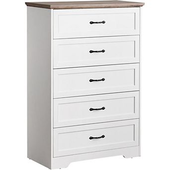 Modern 5-Drawer Dresser, Wooden Tall Chest of Drawers for Bedroom, Living Room, Hallway