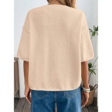 Women Tie Front Short Sleeve Knit Cardigan Top