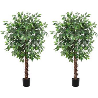 2 pc Artificial Ficus Tree, Realistic Faux Silk Plant for Home Decor