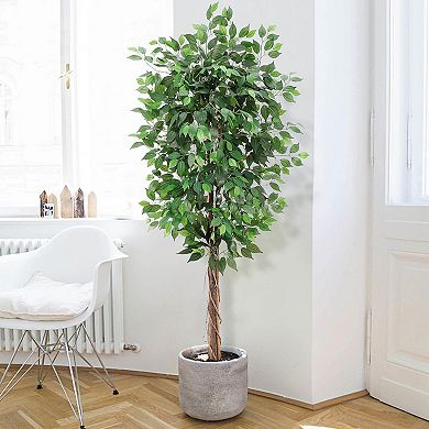 2Pcs Artificial Ficus Tree, Realistic Faux Silk Plant for Home Decor