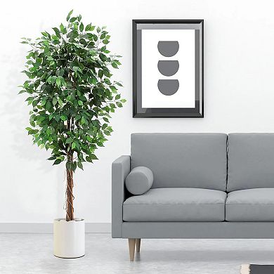 2Pcs Artificial Ficus Tree, Realistic Faux Silk Plant for Home Decor