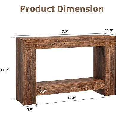 Farmhouse Console Table with Storage Shelf & H-Base