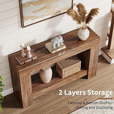 Farmhouse Console Table with Storage Shelf & H-Base
