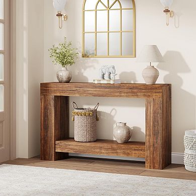 Farmhouse Console Table with Storage Shelf & H-Base
