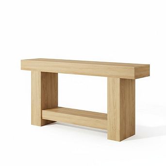 Farmhouse Console Table with Storage Shelf & H-Base