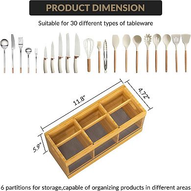 100% Bamboo Utensil Holder,Kitchen Cooking Utensil Organizer with Drying Mat, Wood Silverware Caddy