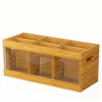 100% Bamboo Utensil Holder,Kitchen Cooking Utensil Organizer with Drying Mat, Wood Silverware Caddy