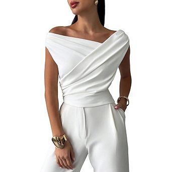 Women's Off Shoulder Bodycon Vest T-Shirt One Shoulder Sleeveless Fitted Short Sleeve Top