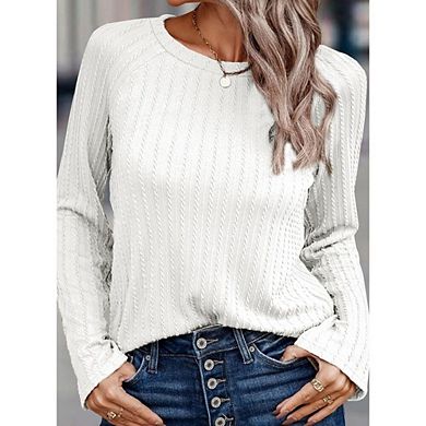 Womens Causal Long Sleeve Lightweight Shirts Crew Neck Knit Basic Tee Spring Fall Work Tops