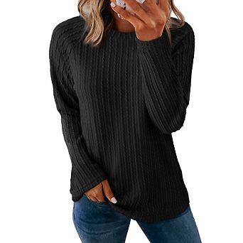 Womens Causal Long Sleeve Lightweight Shirts Crew Neck Knit Basic Tee Spring Fall Work Tops