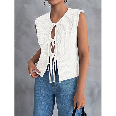 Women Tie Front Sweater Vest Sleeveless Knit Going Out Tops