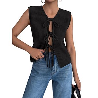 Women Tie Front Sweater Vest Sleeveless Knit Going Out Tops