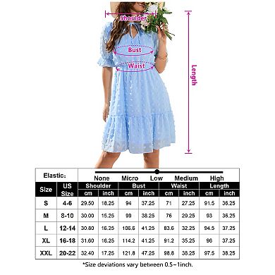 Women Elegant Swiss Dot Mesh Short Sleeve Dress