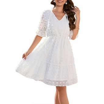 Women Elegant Swiss Dot Mesh Short Sleeve Dress