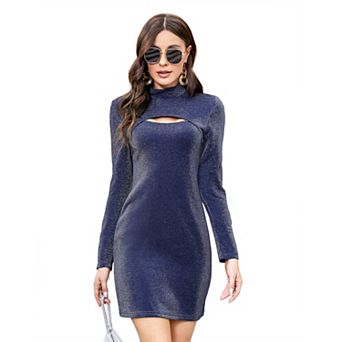 Women Cut Out Long Sleeve Mini Party Dress