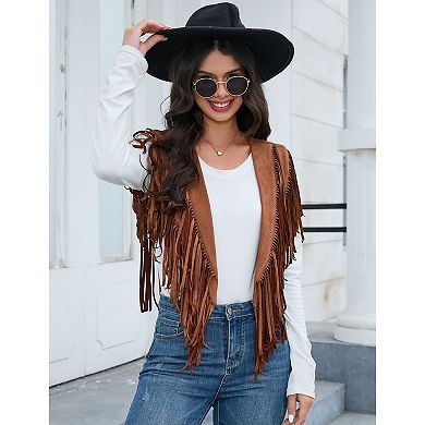 Women's Western Cowgirl Sleeveless Tassel Shawl