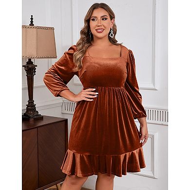 Plus Size Women Long Sleeve Square Neck Dress for Party