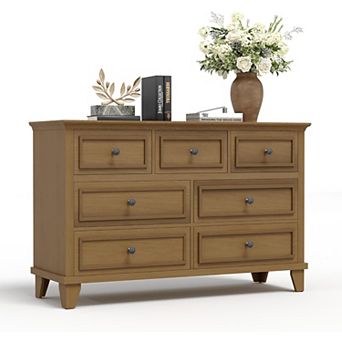 7 Drawer Dresser for Bedroom, Wood Chests of Drawers with Metal Handles, TV Stand for Living Room