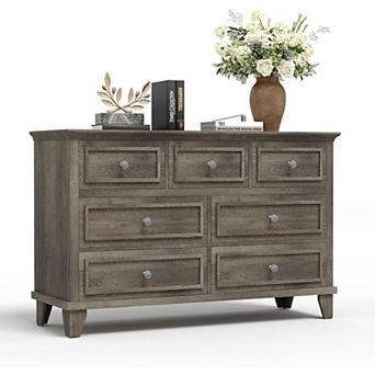 7 Drawer Dresser for Bedroom, Wood Chests of Drawers with Metal Handles, TV Stand for Living Room
