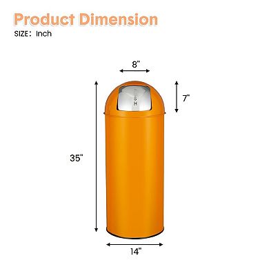 65L/17 Gallon Stainless Steel Trash Can with Square Push Lid, Heavy Duty Commercial Garbage Bin