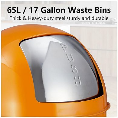65L/17 Gallon Stainless Steel Trash Can with Square Push Lid, Heavy Duty Commercial Garbage Bin