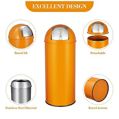 65L/17 Gallon Stainless Steel Trash Can with Square Push Lid, Heavy Duty Commercial Garbage Bin