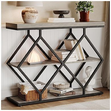 3-Tier Entryway Table, Industrial Console Sofa Table with Storage, Accent Table with Open Shelves