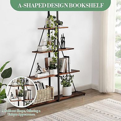 Bookshelf, 4-Tier A-Shaped Ladder Bookcase, Tall Narrow Bookcase for Plants & Decor for Bedroom