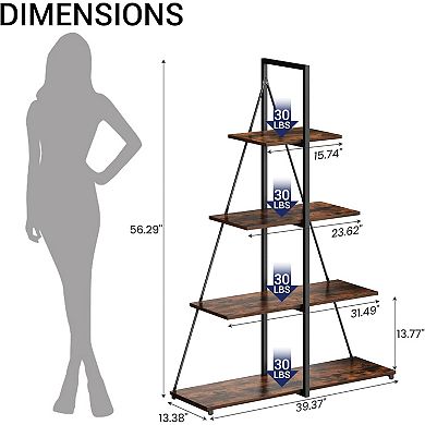Bookshelf, 4-Tier A-Shaped Ladder Bookcase, Tall Narrow Bookcase for Plants & Decor for Bedroom