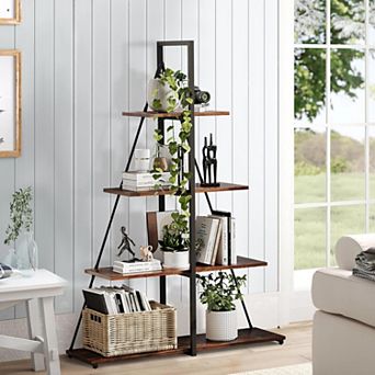 Bookshelf, 4 tier A-Shaped Ladder Bookcase, Tall Narrow Bookcase for Plants & Decor for Bedroom