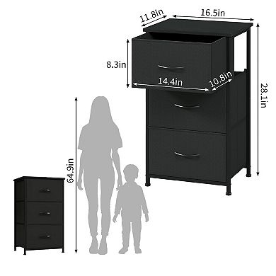 3-Drawer Nightstand Storage Cabinet with Metal Frame, Waterproof Top & Anti-Tip Design