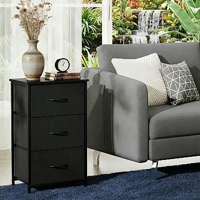 3-Drawer Nightstand Storage Cabinet with Metal Frame, Waterproof Top & Anti-Tip Design