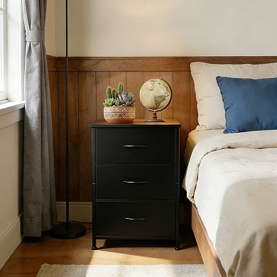 3-Drawer Nightstand Storage Cabinet with Metal Frame, Waterproof Top & Anti-Tip Design